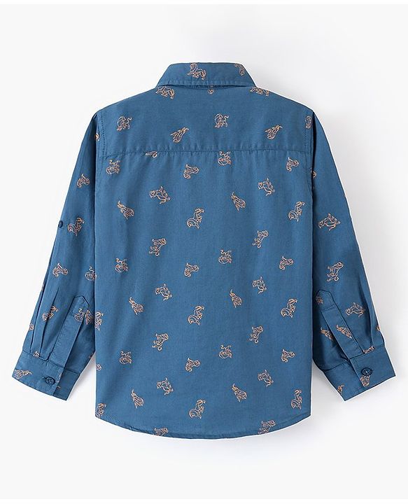 Pine Kids Full Sleeves Shirts Lion Print - Navy Blue