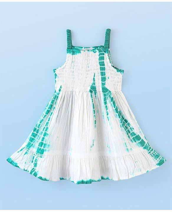 Babyhug 100% Cotton Singlet Sleeves Tie Dye Effect Dobby Frock - White