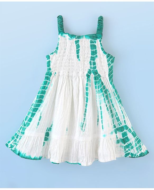 Babyhug 100% Cotton Singlet Sleeves Tie Dye Effect Dobby Frock - White
