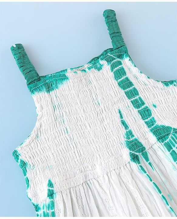 Babyhug 100% Cotton Singlet Sleeves Tie Dye Effect Dobby Frock - White