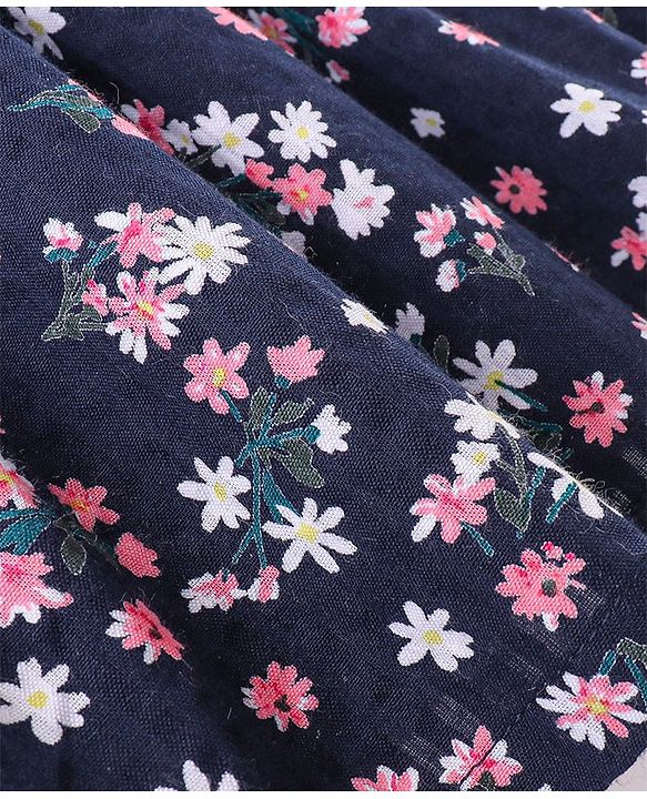Babyhug Seer Sucker Woven Sleeveless Frock with Cotton Lining Floral Print - Navy