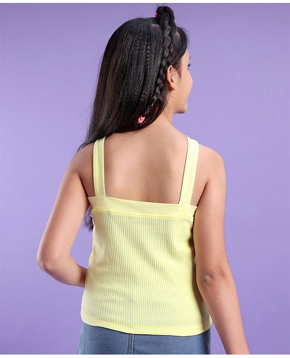 Pine Kids 100% Cotton Sleeveless Stretchable Strap Solid Bio Washed Top - Light Yellow