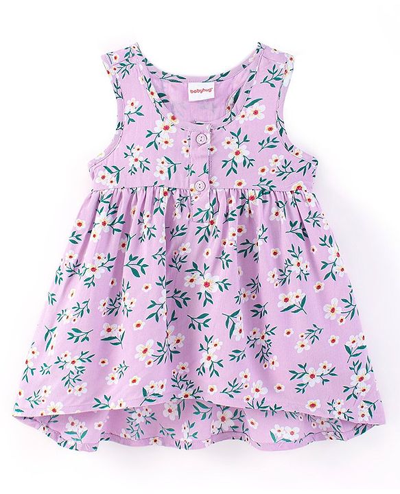 Babyhug Rayon Sleeveless Frock With Floral Print - Purple
