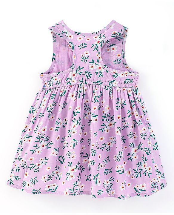 Babyhug Rayon Sleeveless Frock With Floral Print - Purple