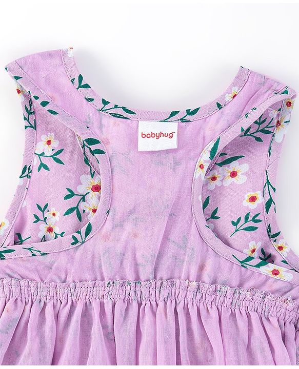 Babyhug Rayon Sleeveless Frock With Floral Print - Purple