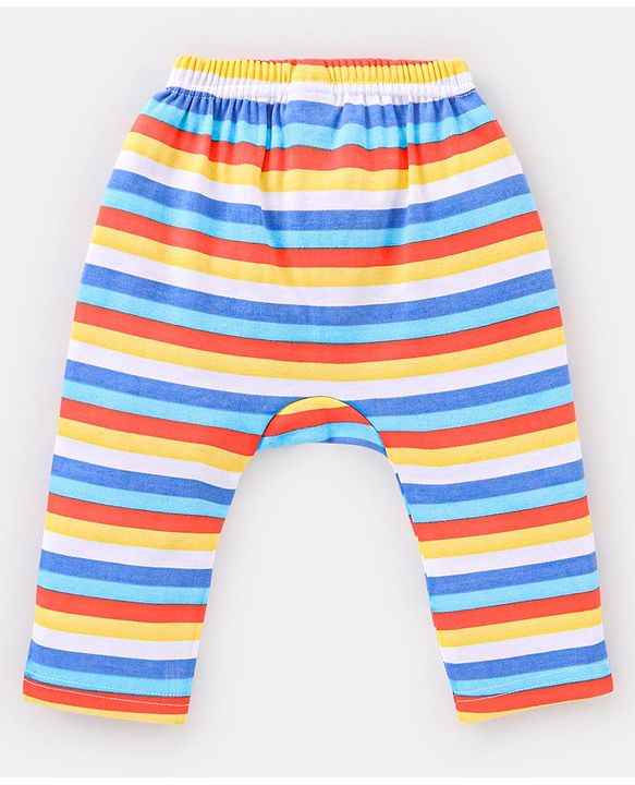 Babyhug Cotton Knit Full Length Diaper Leggings Striped Pack of 3 - Blue
