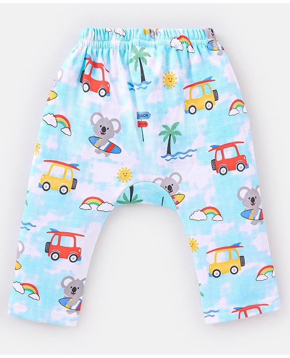 Babyhug Cotton Knit Full Length Diaper Leggings Striped Pack of 3 - Blue
