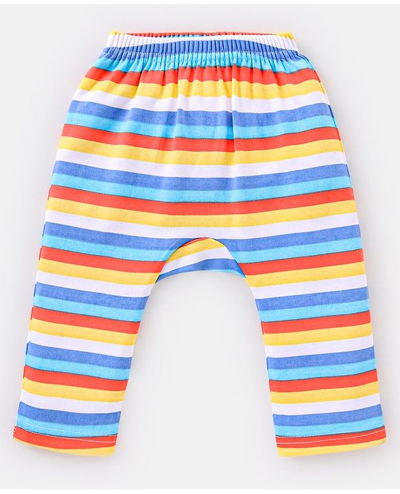 Babyhug Cotton Knit Full Length Diaper Leggings Striped Pack of 3 - Blue