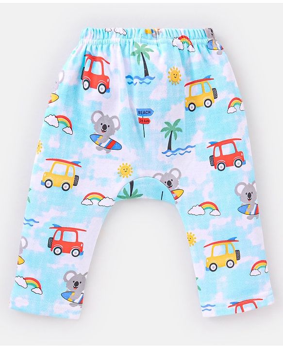 Babyhug Cotton Knit Full Length Diaper Leggings Striped Pack of 3 - Blue