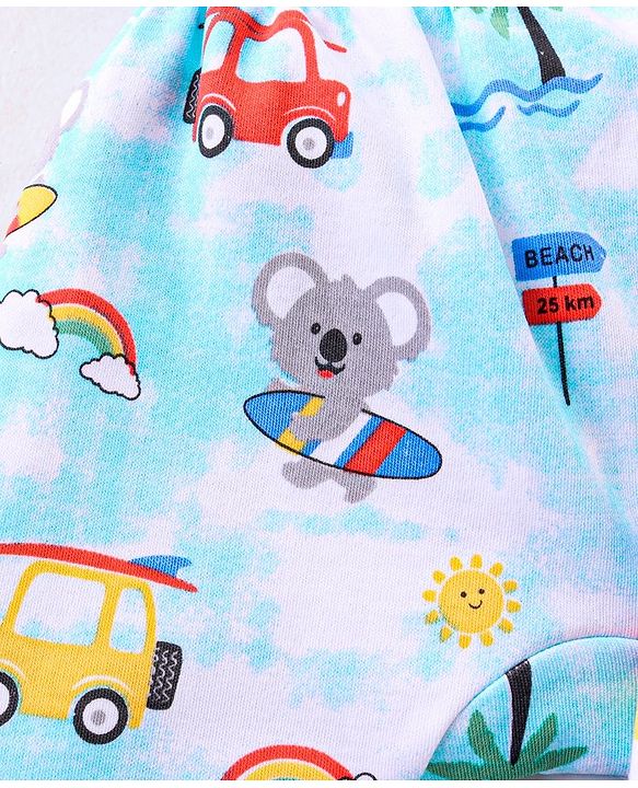 Babyhug Cotton Knit Full Length Diaper Leggings Striped Pack of 3 - Blue