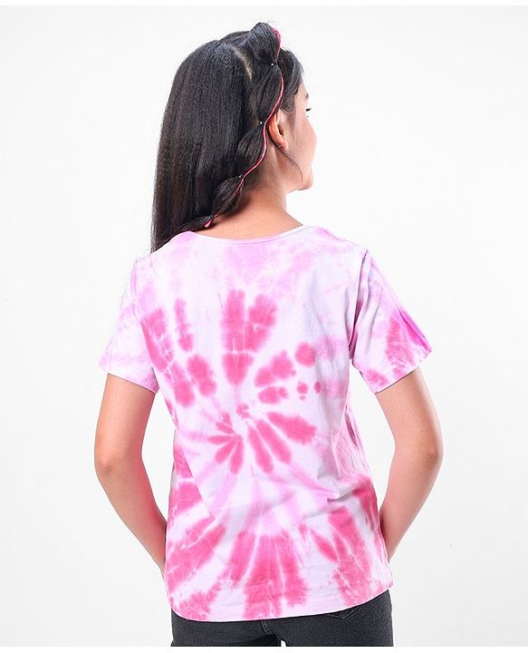 Pine Kids 100% Cotton Biowashed Half Sleeves T-Shirt Tie Dye Print - Pink