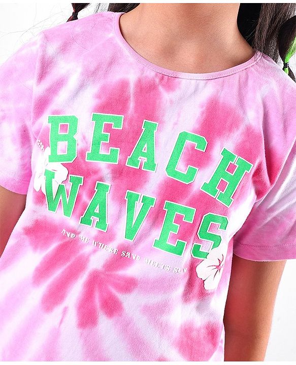 Pine Kids 100% Cotton Biowashed Half Sleeves T-Shirt Tie Dye Print - Pink
