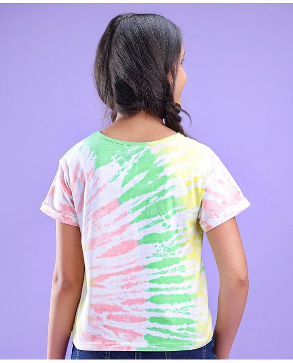 Pine Kids 100% Cotton Half Sleeves Bio Washed Tie & Dye T Shirt - White
