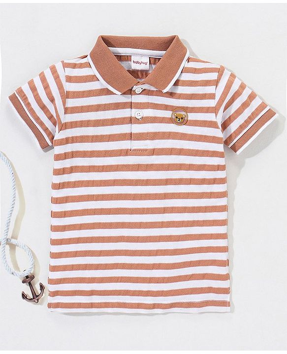 Babyhug Half Sleeves Polo T-Shirt Striped - Brown