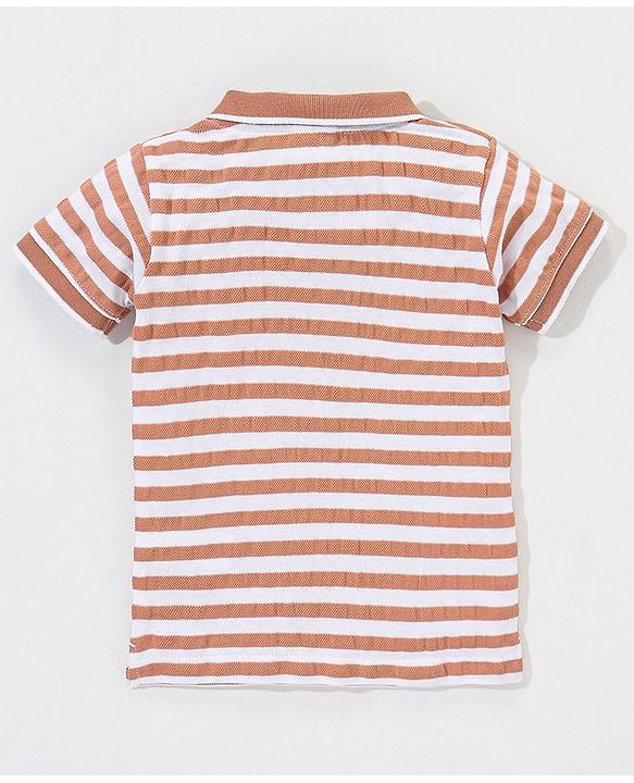 Babyhug Half Sleeves Polo T-Shirt Striped - Brown