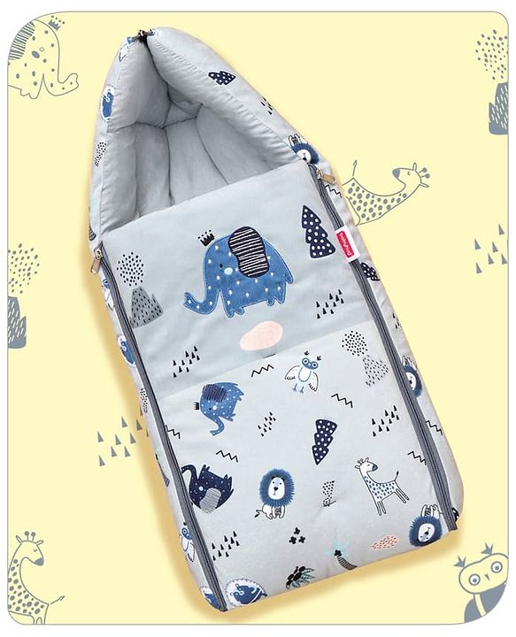 Babyhug Velour Sleeping Bag Animal Faces Print - Multicolor