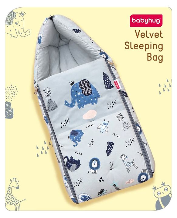 Babyhug Velour Sleeping Bag Animal Faces Print - Multicolor