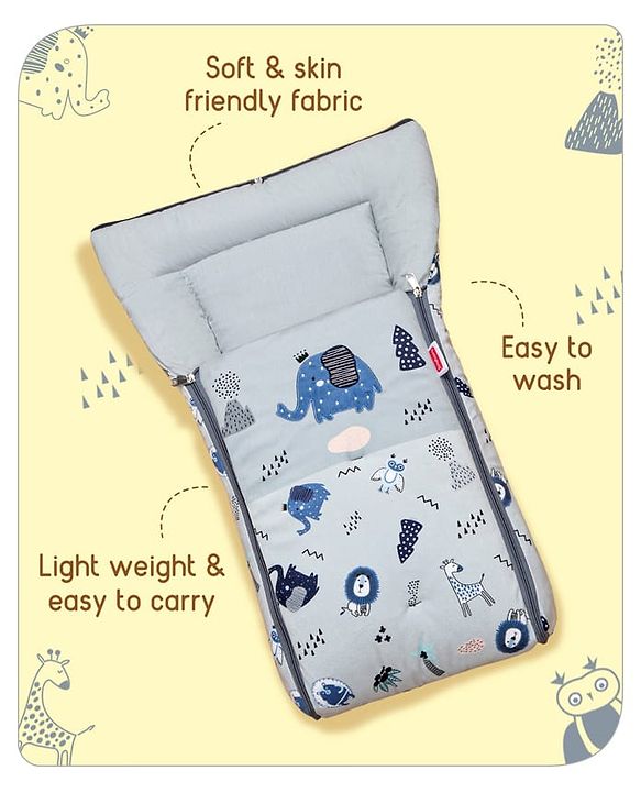 Babyhug Velour Sleeping Bag Animal Faces Print - Multicolor