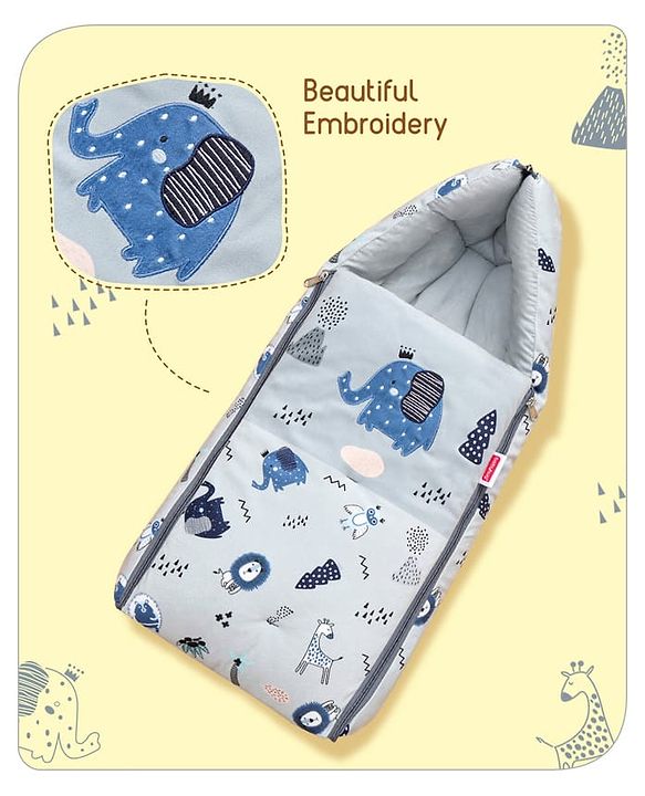 Babyhug Velour Sleeping Bag Animal Faces Print - Multicolor