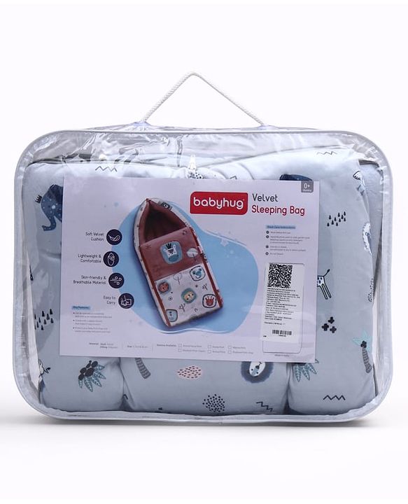 Babyhug Velour Sleeping Bag Animal Faces Print - Multicolor