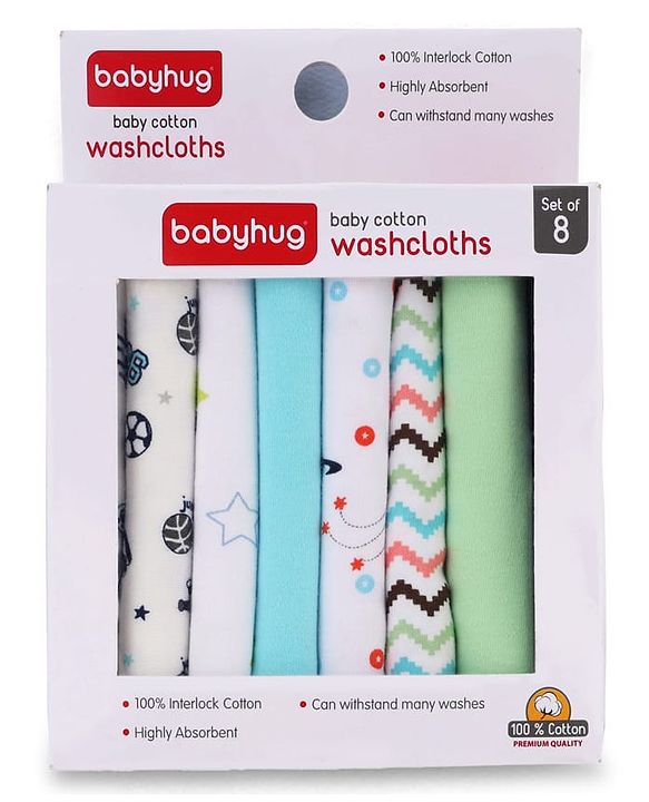 Babyhug 100% Cotton Premium Wash Cloth Pack of 8 - Multicolor