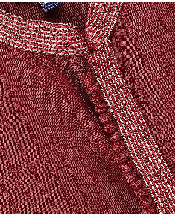 Pine Kids Full Sleeves Pintuck Kurta Pyjama Set Striped Design - Red