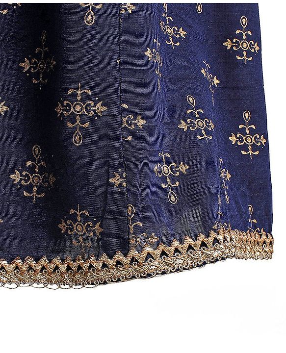 Pine Kids Viscose Sleeveless Sequin Embellished Choli & Lehenga Set with Dupatta Zari Design - Blue