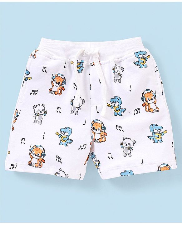 Babyhug Cotton Half Sleeves T-Shirt and Knee Length Shorts Tiger Print - Light Blue & White