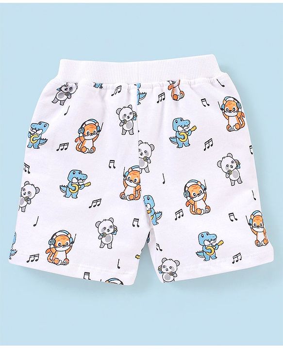 Babyhug Cotton Half Sleeves T-Shirt and Knee Length Shorts Tiger Print - Light Blue & White