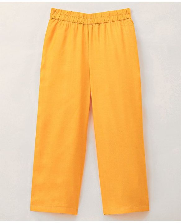 Pine Kids 100% Viscose Half Sleeves Kurta and Salwar Set with Duppata Motif Embroidery - Mustard