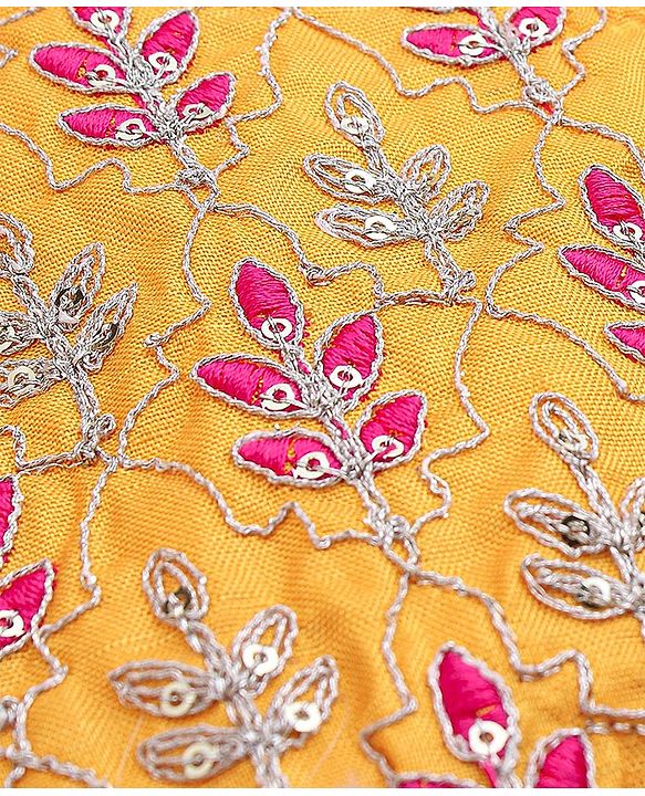 Pine Kids 100% Viscose Half Sleeves Kurta and Salwar Set with Duppata Motif Embroidery - Mustard