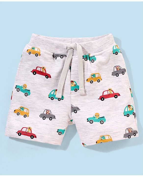 Babyhug Terry Cotton Half Sleeves T-shirt and Shorts Car Print - Red & White