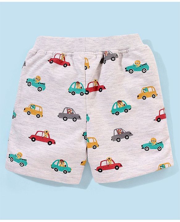Babyhug Terry Cotton Half Sleeves T-shirt and Shorts Car Print - Red & White