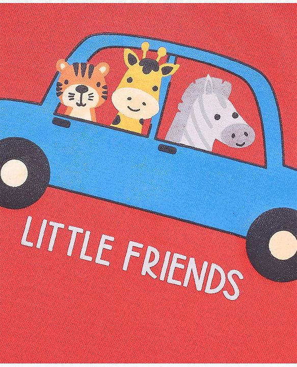Babyhug Terry Cotton Half Sleeves T-shirt and Shorts Car Print - Red & White