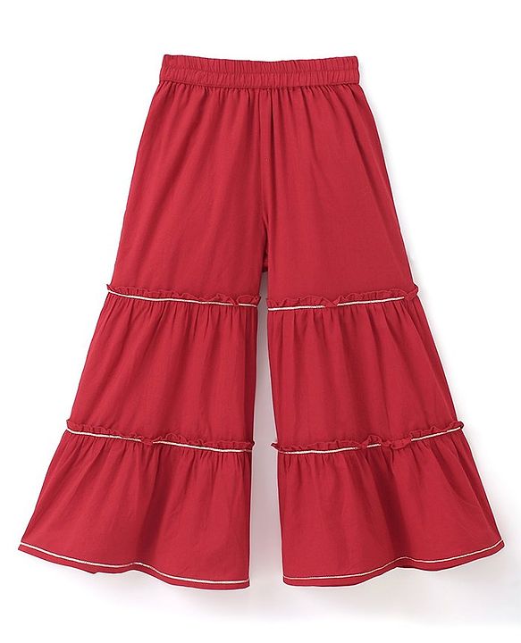 Pine Kids Three Fourth Sleeves Flower Print Layered Kurti & Churidar Salwar Set - Red