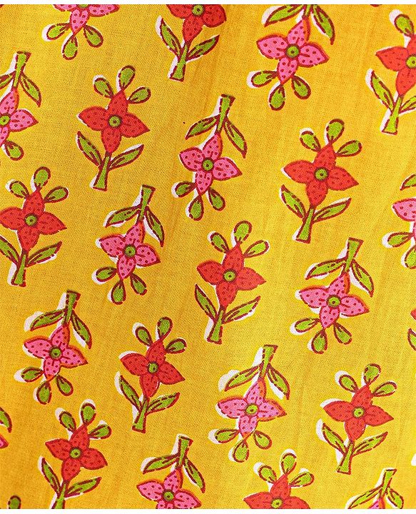 Pine Kids Viscose Half Sleeves Floral Printed Kurta & Salwar Set with Dupatta - Yellow