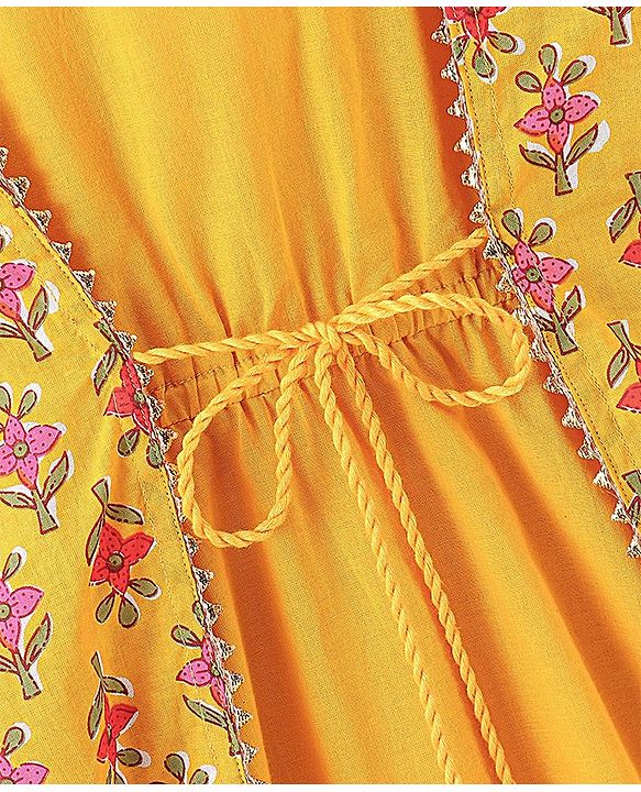 Pine Kids Viscose Half Sleeves Floral Printed Kurta & Salwar Set with Dupatta - Yellow