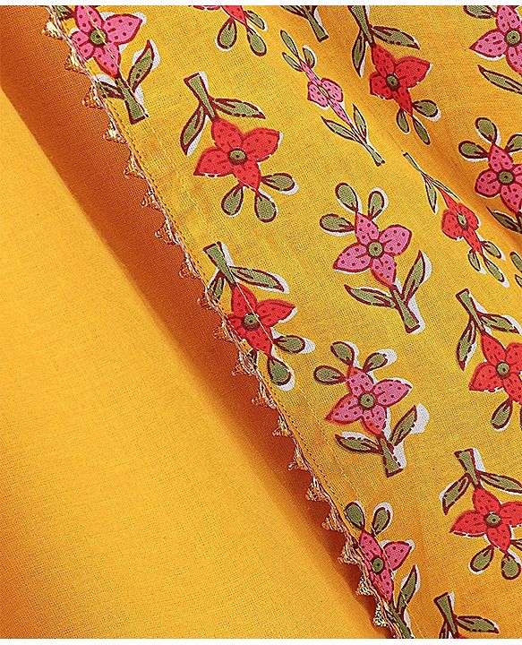 Pine Kids Viscose Half Sleeves Floral Printed Kurta & Salwar Set with Dupatta - Yellow