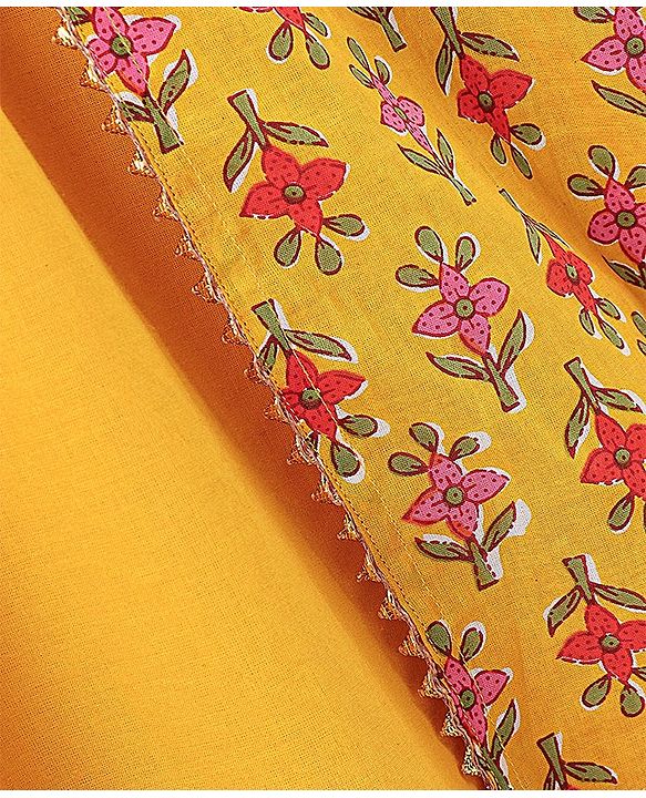 Pine Kids Viscose Half Sleeves Floral Printed Kurta & Salwar Set with Dupatta - Yellow