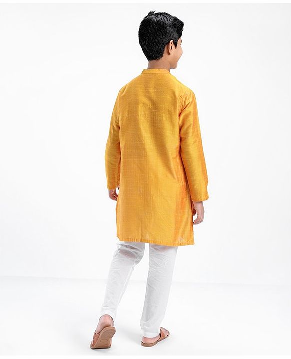 Pine Kids Full Sleeves Pintuck Checked Kurta Pyjama Set - Yellow