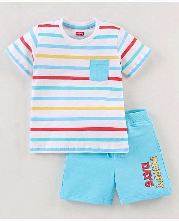 Babyhug Cotton Half Sleeves T-Shirt & Shorts Striped - Blue