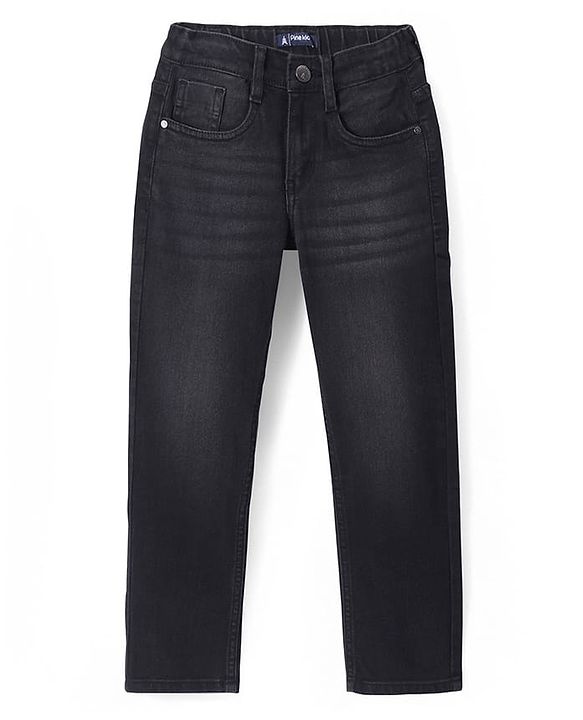 Pine Kids Full Length Five Pocket Cotton Elastane Washed Denim Jeans - Black