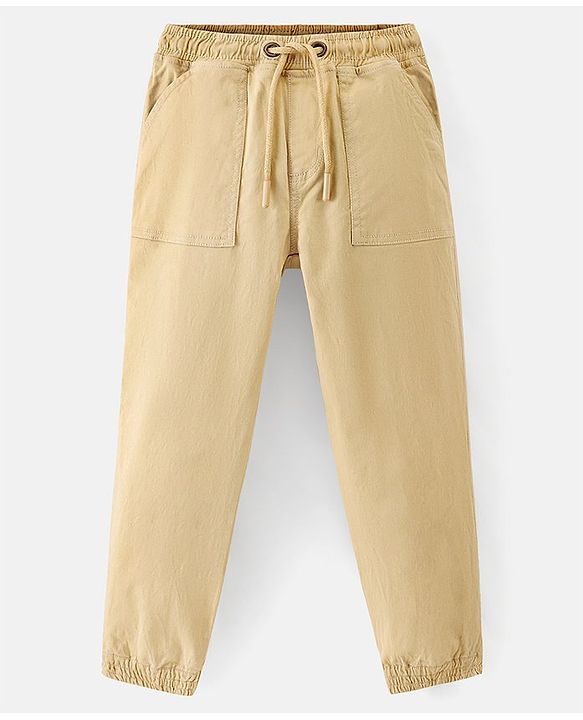 Pine Kids Cotton Elastane Jogger With Soft Handfeel And Solid Colour - Beige