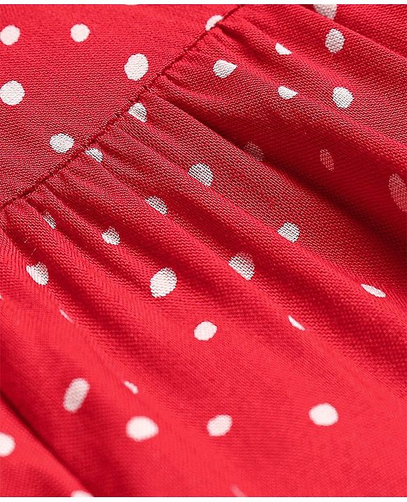 Babyhug 100% Rayon Half Sleeves Top With Corsage Detailing & Dot Print - Red