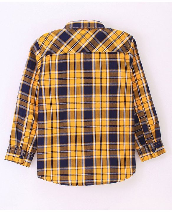 Pine Kids Full Sleeve Turn Up Single Pocket Checks Shirt - Yellow