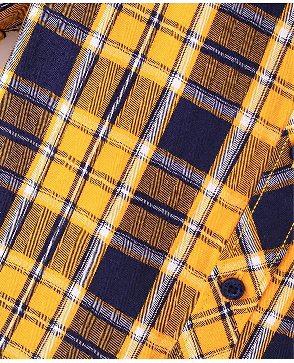 Pine Kids Full Sleeve Turn Up Single Pocket Checks Shirt - Yellow