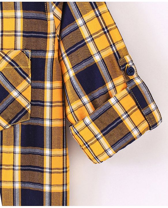 Pine Kids Full Sleeve Turn Up Single Pocket Checks Shirt - Yellow