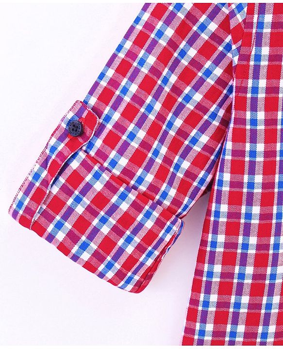 Pine Kids Full Sleeve Turn Up Single Pocket Checks Shirt - Red