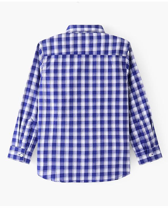 Pine Kids Cotton Full Sleeves Checks Shirt With Sleeve Turn Up - Blue
