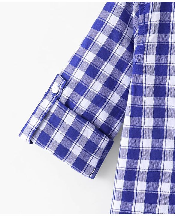 Pine Kids Cotton Full Sleeves Checks Shirt With Sleeve Turn Up - Blue